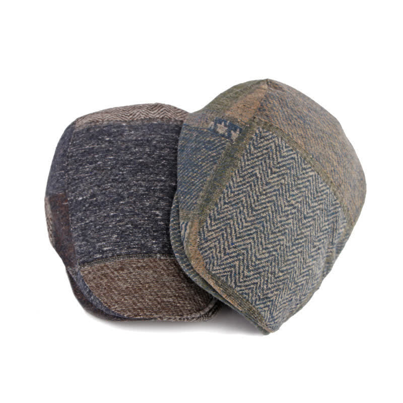 Boina de tweed con espiga y costura de patchwork