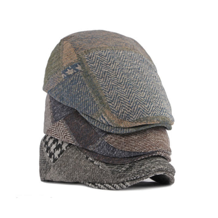 Boina de tweed con espiga y costura de patchwork