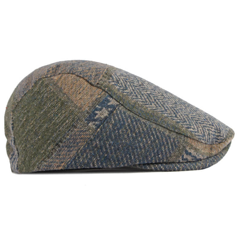 Boina de tweed con espiga y costura de patchwork