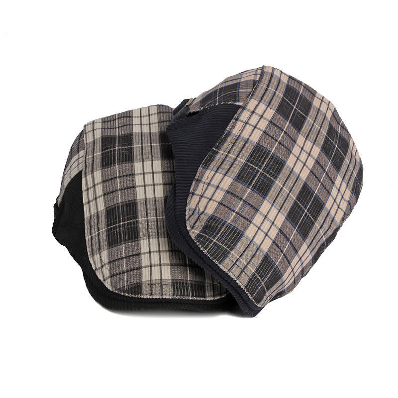 Boina con visera de pico de pato de algodón y pana a cuadros