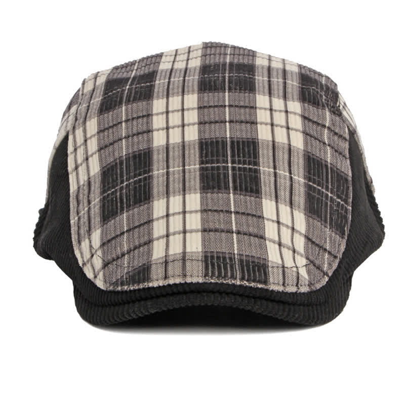 Boina con visera de pico de pato de algodón y pana a cuadros
