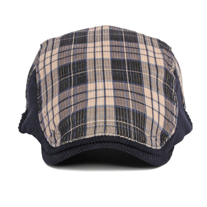 Boina con visera de pico de pato de algodón y pana a cuadros