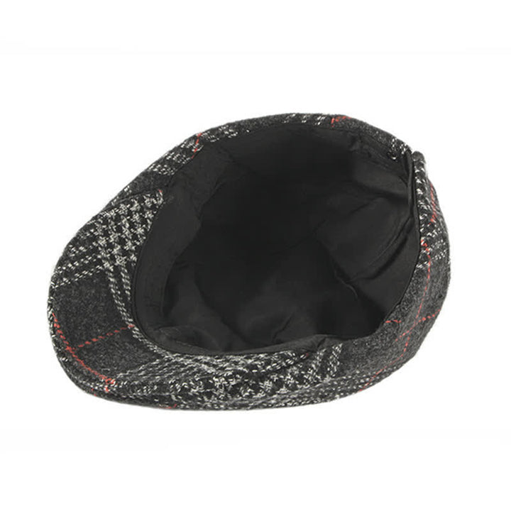 Boina con visera de mezcla de lana a cuadros y rayas vintage