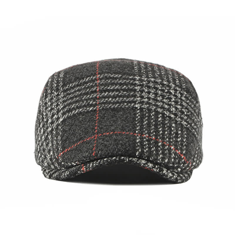 Boina con visera de mezcla de lana a cuadros y rayas vintage