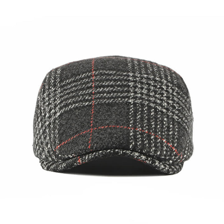 Boina con visera de mezcla de lana a cuadros y rayas vintage