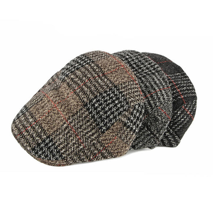 Boina con visera de mezcla de lana a cuadros y rayas vintage