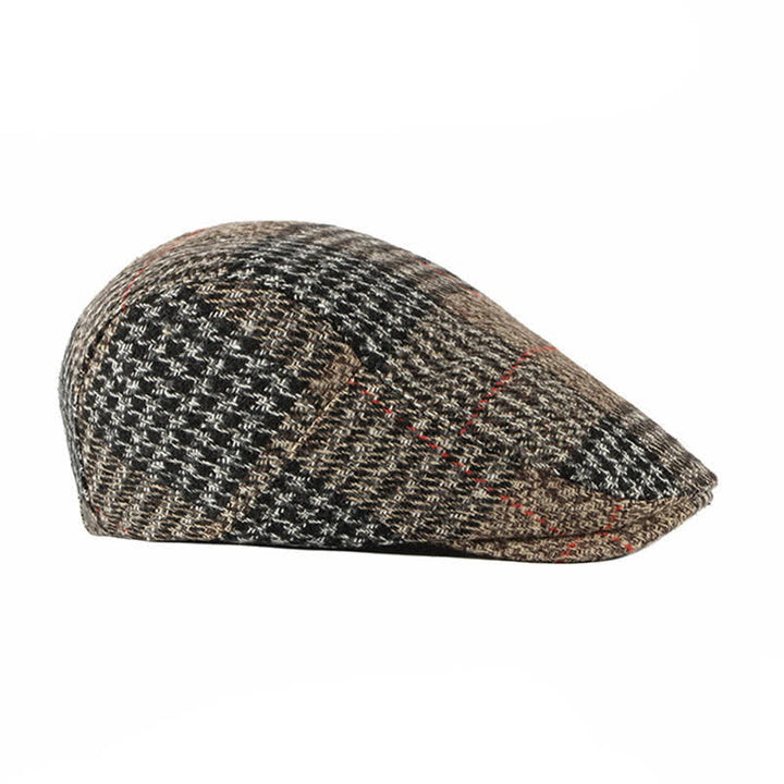 Boina con visera de mezcla de lana a cuadros y rayas vintage