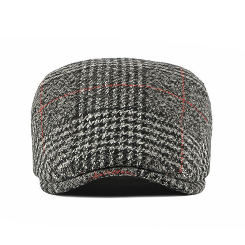 Boina con visera de mezcla de lana a cuadros y rayas vintage
