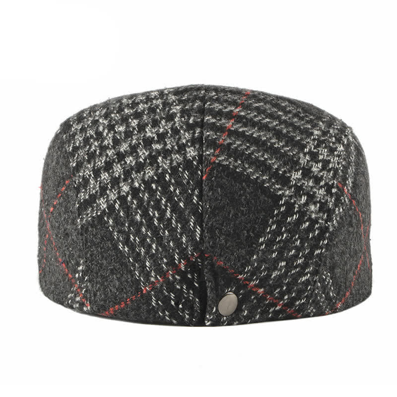 Boina con visera de mezcla de lana a cuadros y rayas vintage