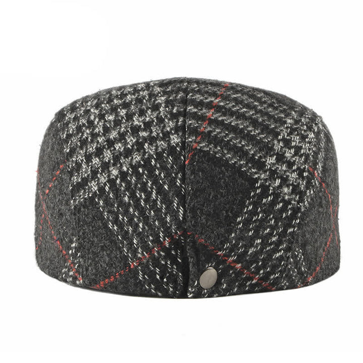 Boina con visera de mezcla de lana a cuadros y rayas vintage