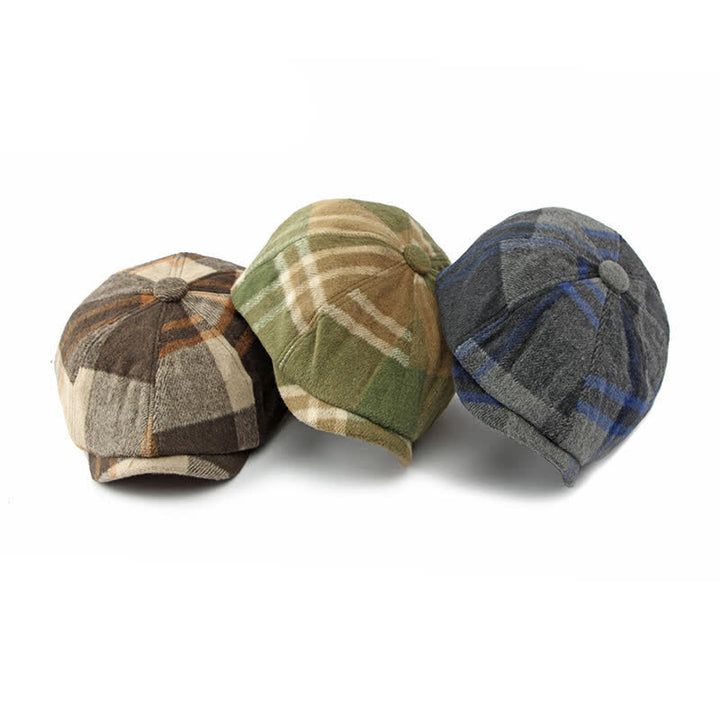 Gorro boina estilo vendedor de periódicos a cuadros octogonal de pintor