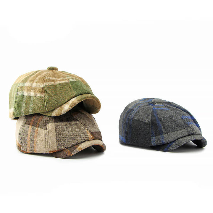 Gorro boina estilo vendedor de periódicos a cuadros octogonal de pintor