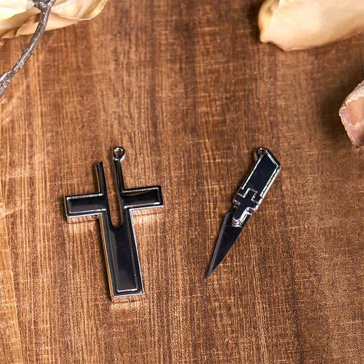 Conjunto de collar con colgante de cruz y cuchillo oculto con hebilla de cinturón y toro turquesa