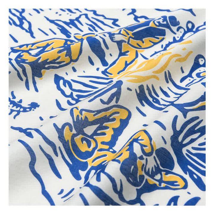 Bufanda cuadrada de vaquero en blanco y azul con diseño de fogata