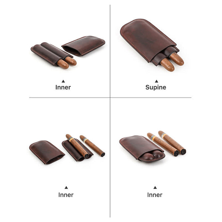Estuche de cuero para humidor de puros portátil marrón (para dos puros)