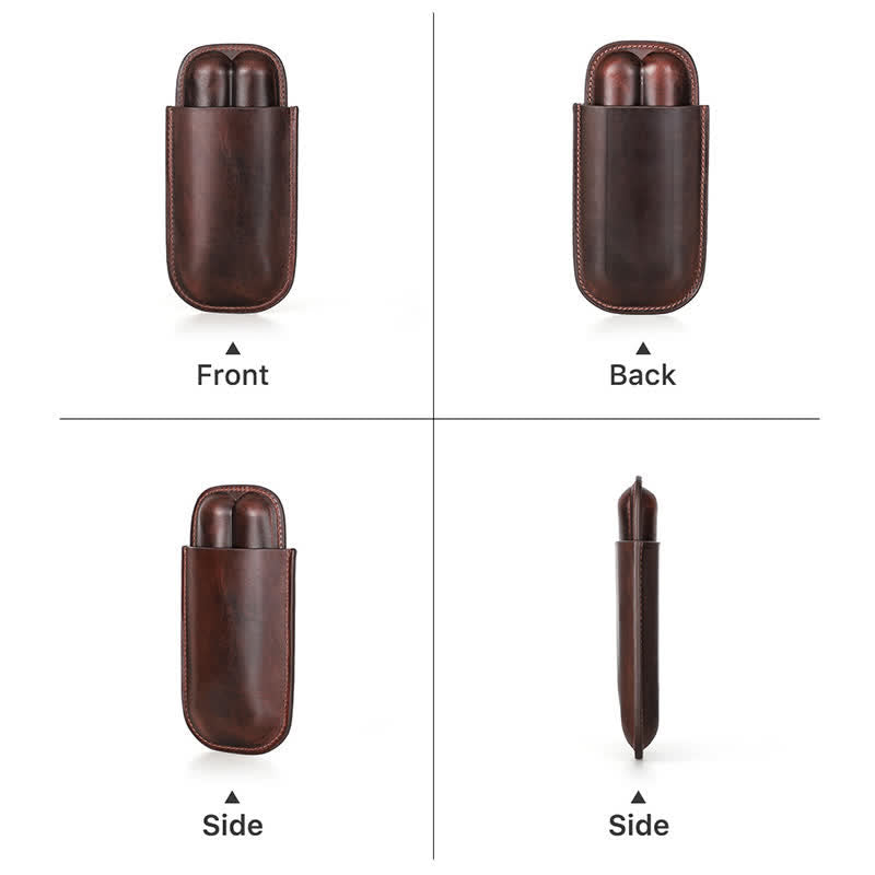 Estuche de cuero para humidor de puros portátil marrón (para dos puros)