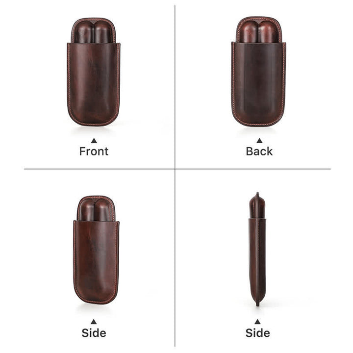 Estuche de cuero para humidor de puros portátil marrón (para dos puros)