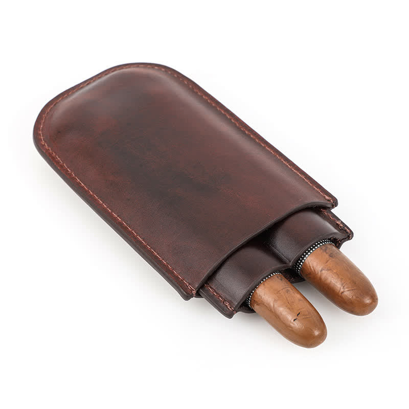 Estuche de cuero para humidor de puros portátil marrón (para dos puros)