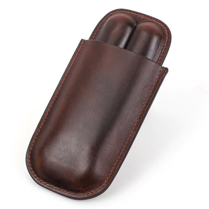 Estuche de cuero para humidor de puros portátil marrón (para dos puros)