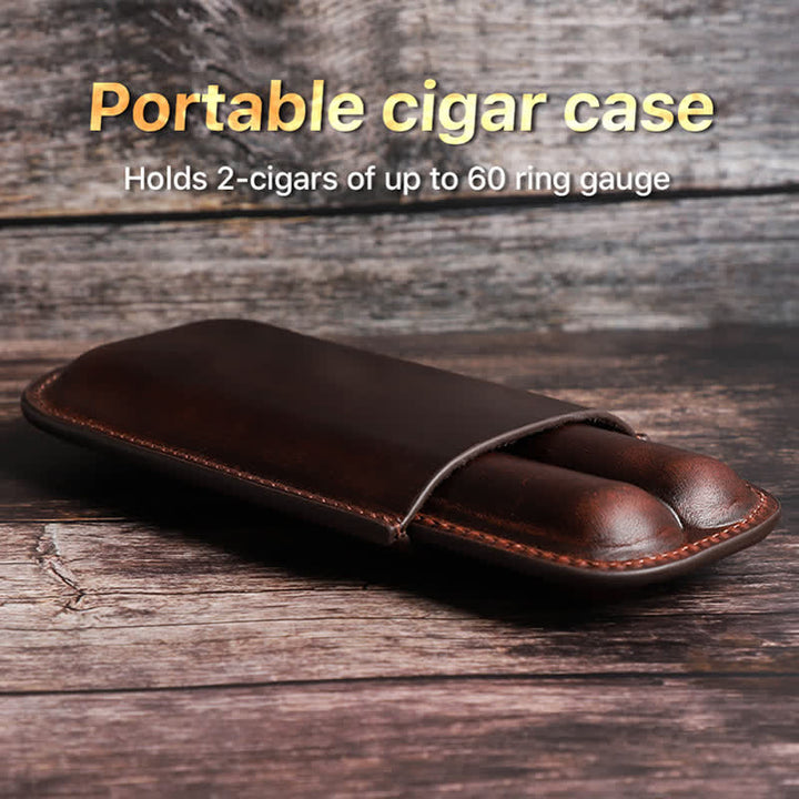 Estuche de cuero para humidor de puros portátil marrón (para dos puros)