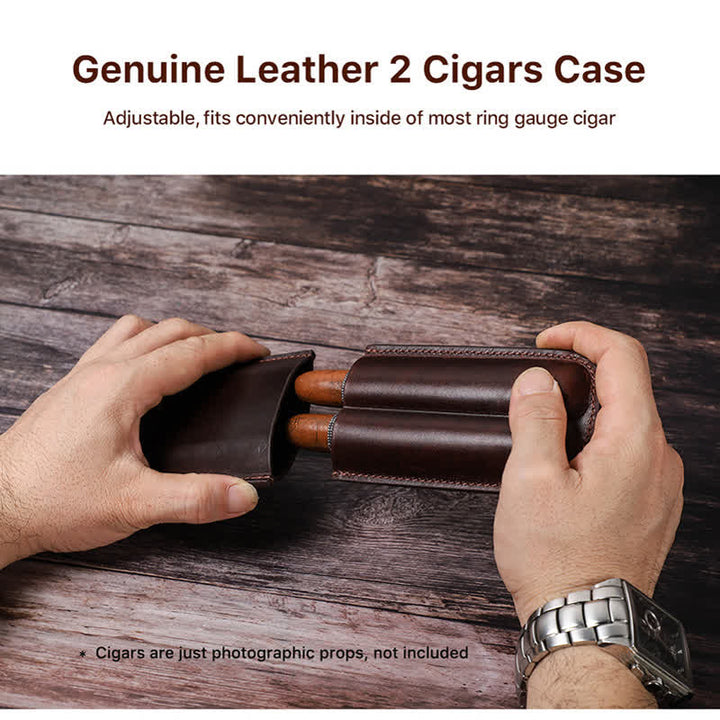 Estuche de cuero para humidor de puros portátil marrón (para dos puros)