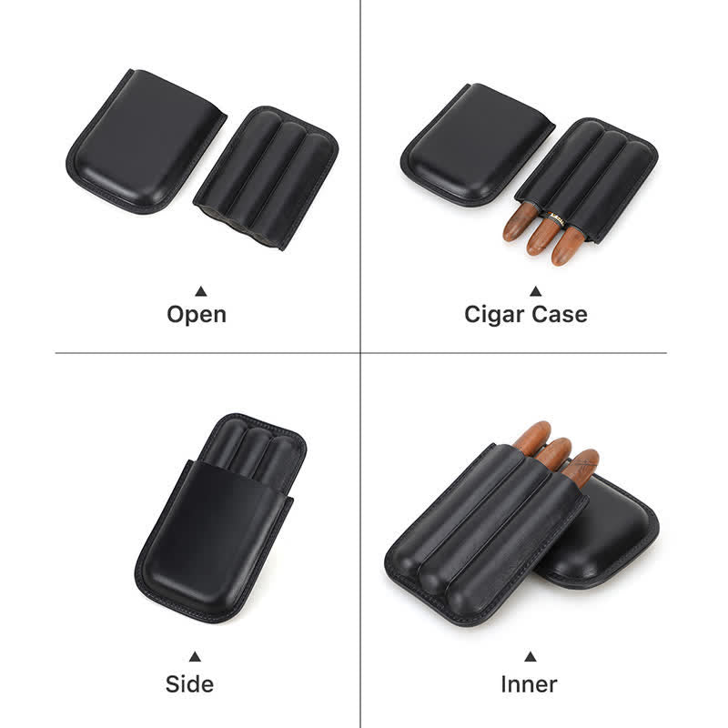 Estuche de cuero para humidor de puros portátil marrón (para tres puros)