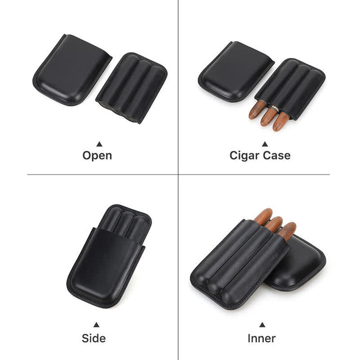 Estuche de cuero para humidor de puros portátil marrón (para tres puros)