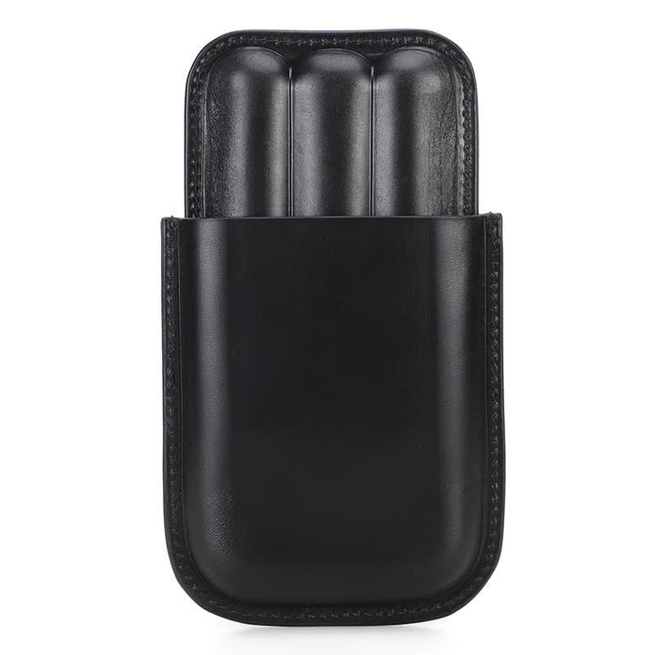 Estuche de cuero para humidor de puros portátil marrón (para tres puros)