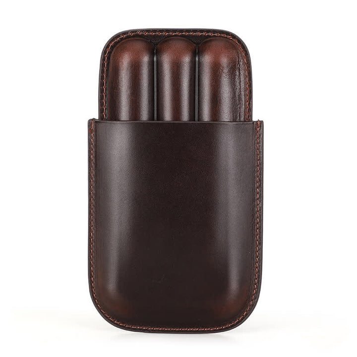 Estuche de cuero para humidor de puros portátil marrón (para tres puros)