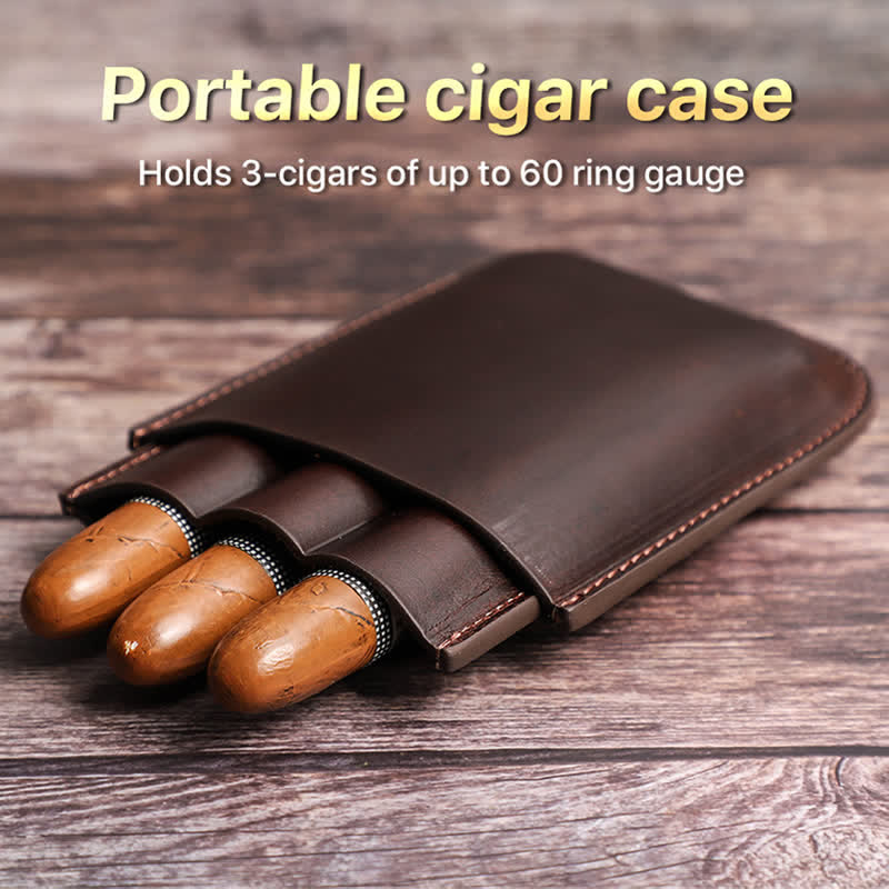 Estuche de cuero para humidor de puros portátil marrón (para tres puros)