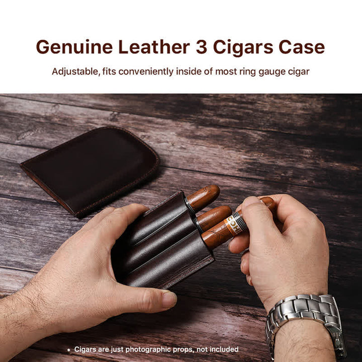 Estuche de cuero para humidor de puros portátil marrón (para tres puros)