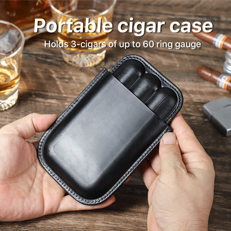 Estuche de cuero para humidor de puros portátil marrón (para tres puros)