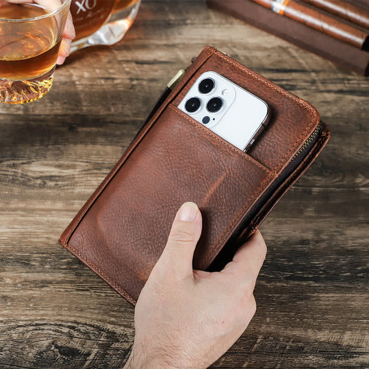 Estuche de viaje de cuero con cremallera de gran capacidad para puros (para cinco puros)