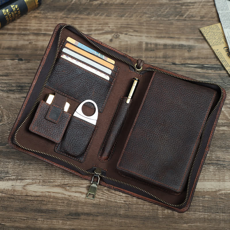 Estuche de viaje de cuero con cremallera de gran capacidad para puros (para cinco puros)