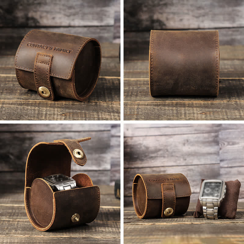 Estuche de viaje de cuero con nombre personalizado para reloj