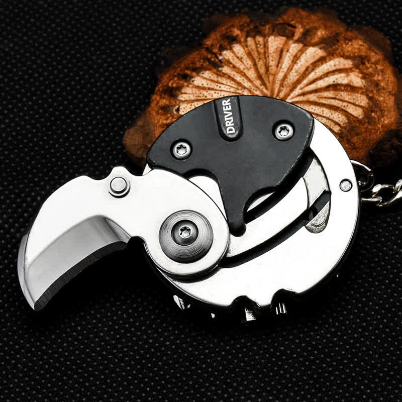 Cuchillo multiusos 8 en 1, destornillador, herramienta EDC, llavero - Negro y plata - image 1