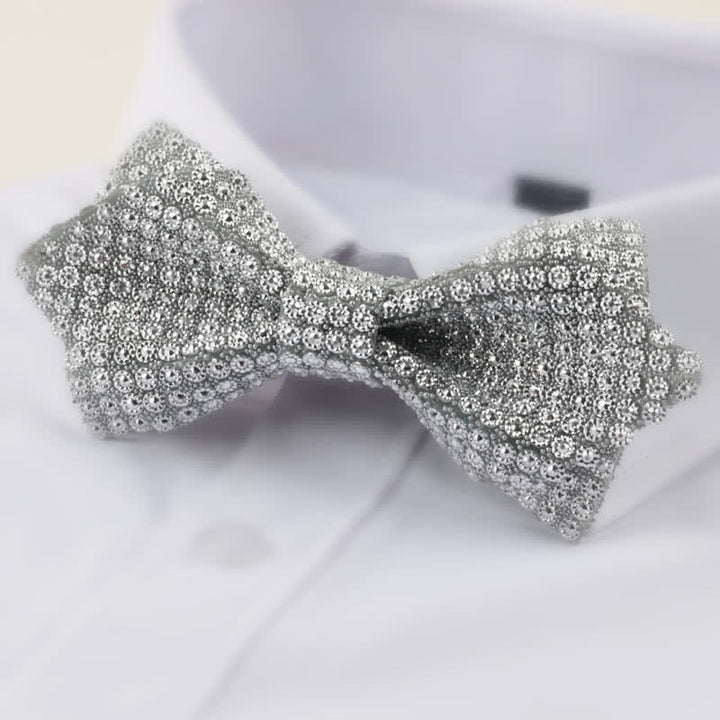 Pajarita de hombre con forma redonda y doble capa de diamantes de imitación en punta