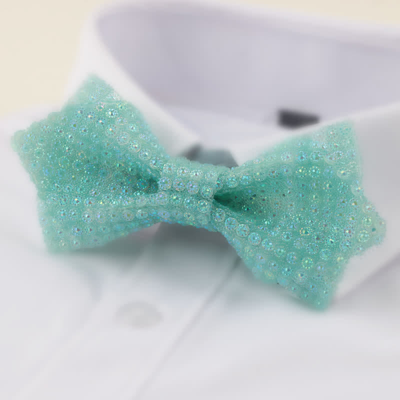 Pajarita de hombre con forma redonda y doble capa de diamantes de imitación en punta