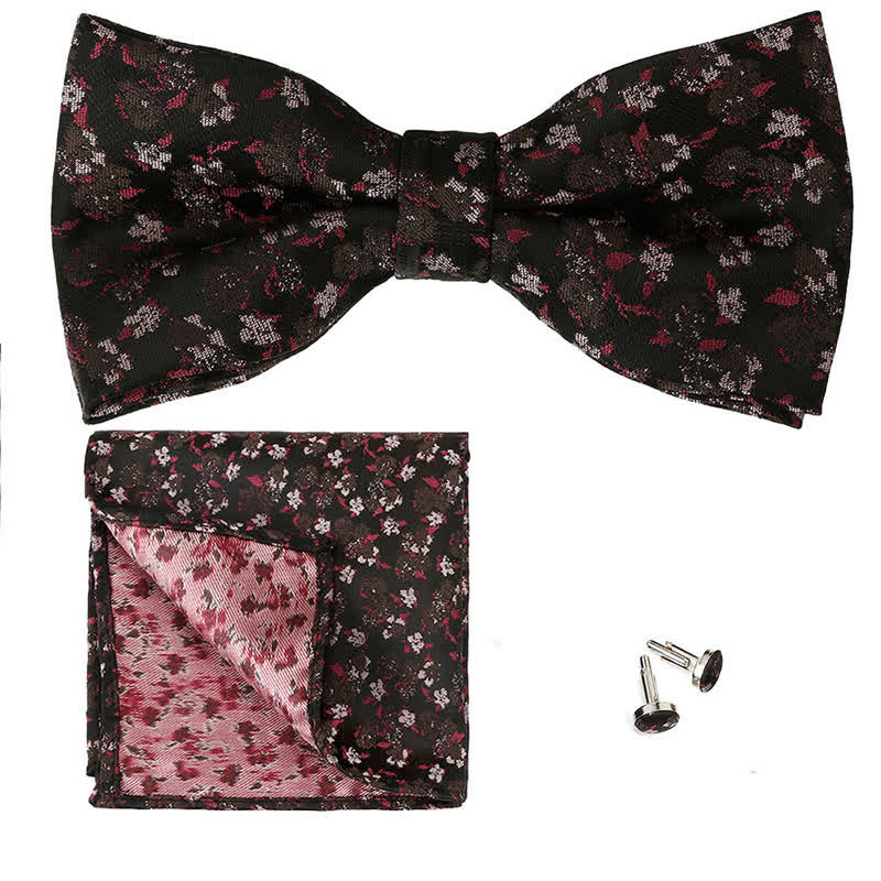 Conjunto de 3 pajaritas cuadradas de bolsillo con diseño floral de rosas para caballero