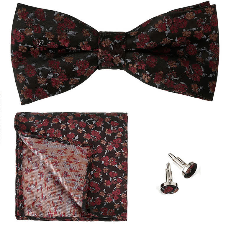 Conjunto de 3 pajaritas cuadradas de bolsillo con diseño floral de rosas para caballero