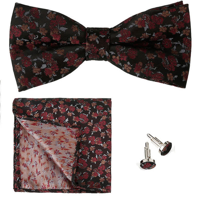 Conjunto de 3 pajaritas cuadradas de bolsillo con diseño floral de rosas para caballero