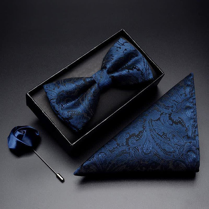 Conjunto de 3 pajaritas con bolsillo y diseño de cachemira azul marino para hombre