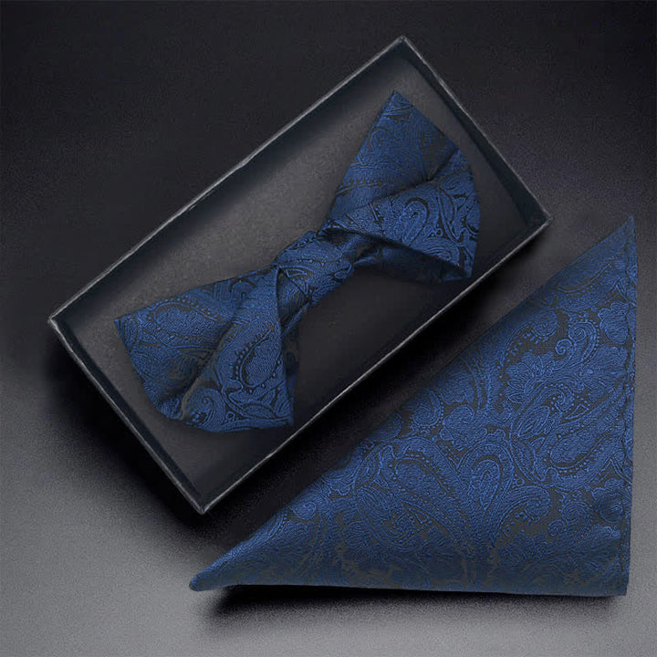 Conjunto de 3 pajaritas con bolsillo y diseño de cachemira azul marino para hombre
