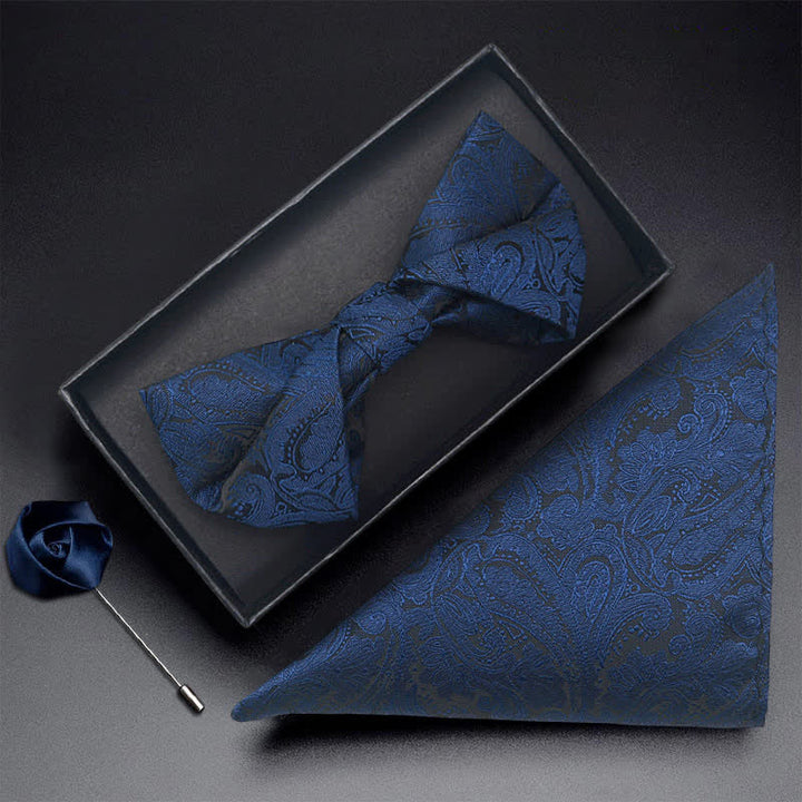Conjunto de 3 pajaritas con bolsillo y diseño de cachemira azul marino para hombre