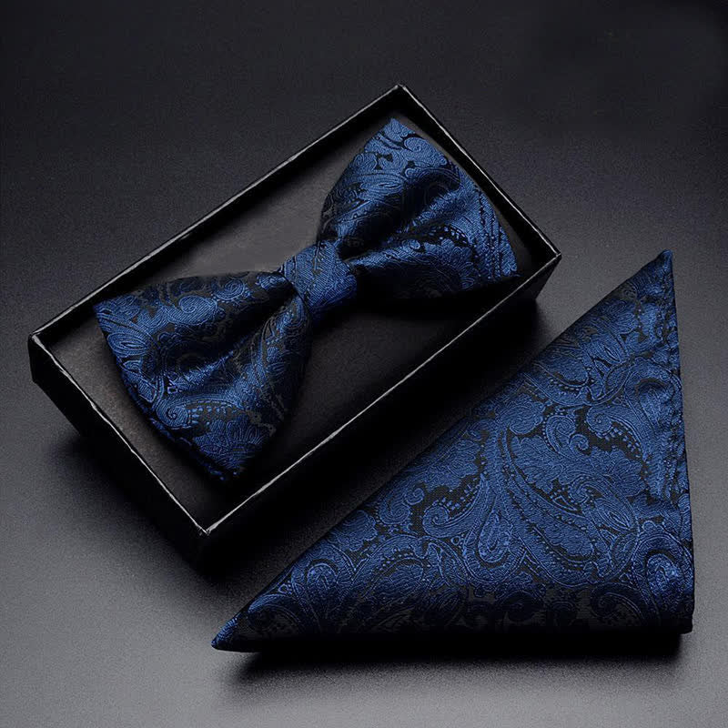 Conjunto de 3 pajaritas con bolsillo y diseño de cachemira azul marino para hombre