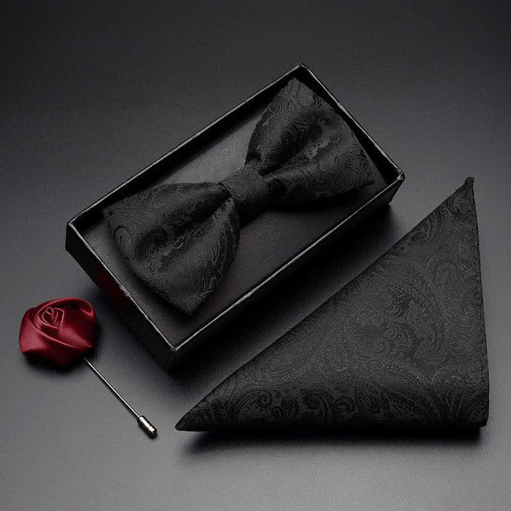 Conjunto de 3 pajaritas con bolsillo y estampado de cachemira negra para hombre