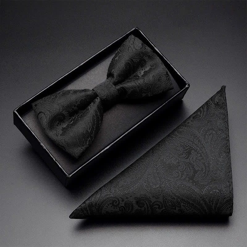 Conjunto de 3 pajaritas con bolsillo y estampado de cachemira negra para hombre