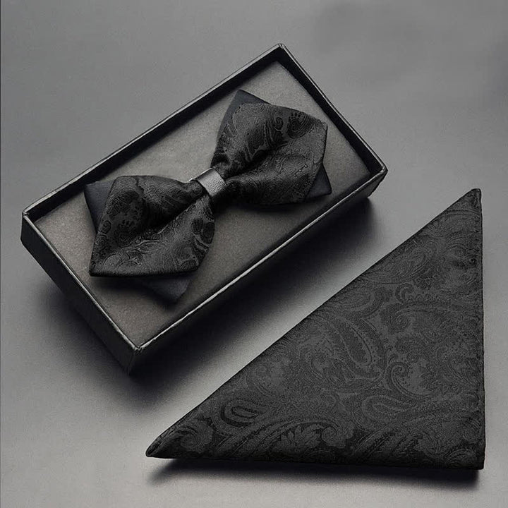 Conjunto de 3 pajaritas con bolsillo y estampado de cachemira negra para hombre
