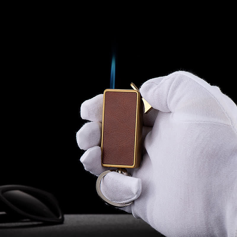 Encendedor de butano recargable con cuerpo de cuero y llavero portátil