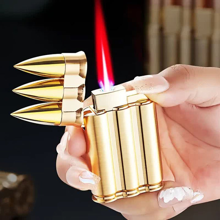 Encendedor de butano recargable con cuerpo de metal y tres balas